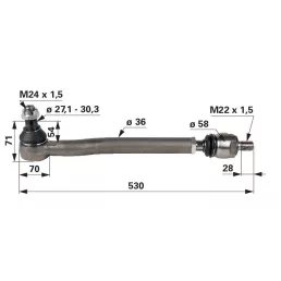   Nyomtávrúd teljes, jobb Manitou 601220 - M24 x 1,5, hossz 530 mm