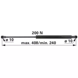   Gázrugó első és hátsó ablakhoz Hürlimann - 200 N, hossz 408 mm