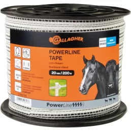   Villanypásztor szalag PowerLine Gallagher hossz 200 m, szélesség 20 mm, fehér-fekete 106236