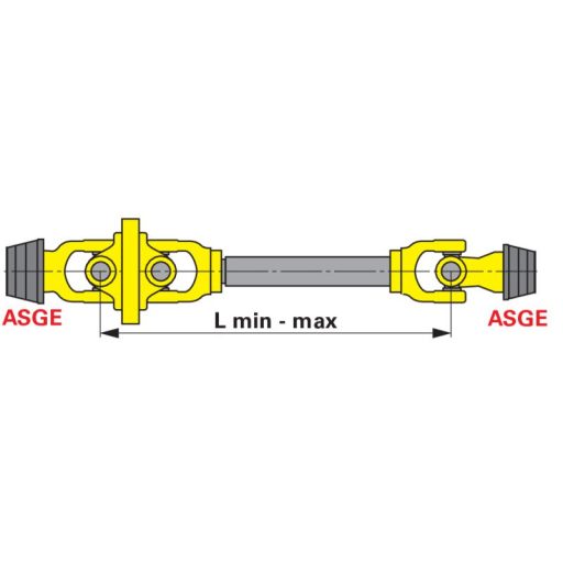 Walterscheid széles szögű kardántengely WWE2480S, STF25Z, 1210 mm alsó perselykenéssel