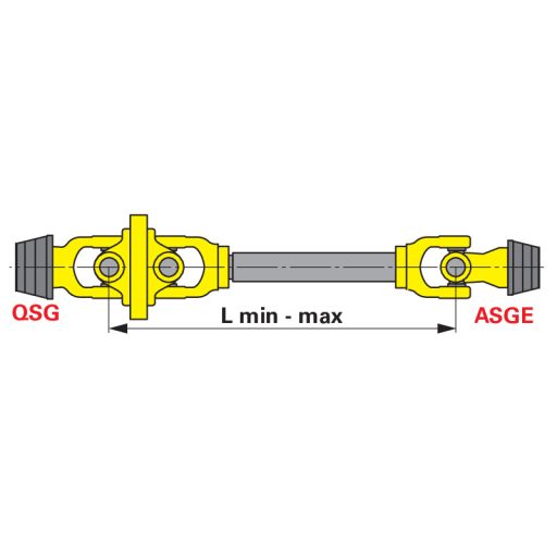 Walterscheid széles szögű kardántengely PWE480S, SPGF25Z, 1210 mm alsó perselykenéssel