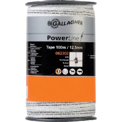 Gallagher villanypásztor szalag PowerLine 12,5 mm fehér 100 méter