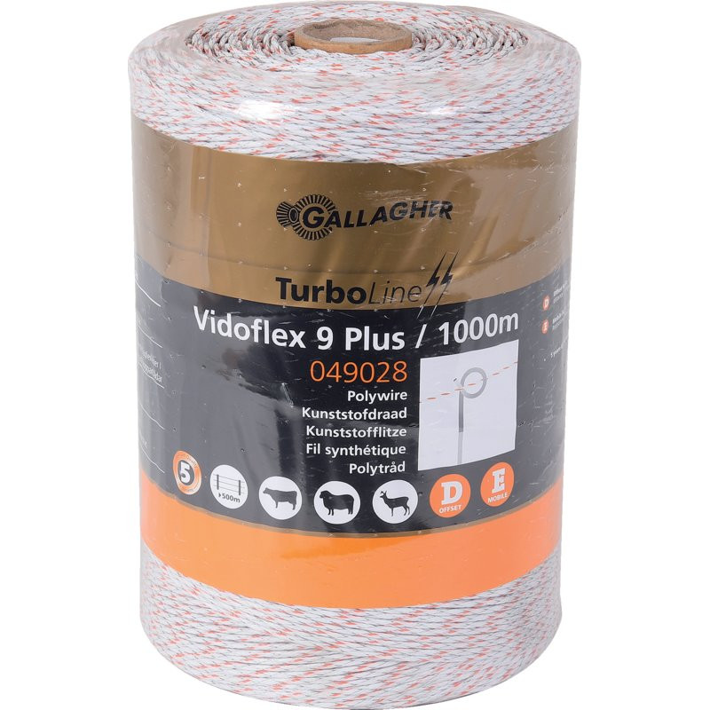 Gallagher villanypásztor zsinór Vidoflex 9 Turbo Line 1000 m fonott 049028 Gallagher villanypásztor zsinór Vidoflex 9 Turbo Line 1000 m fonott 049028