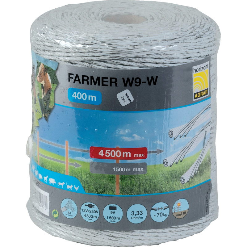 Horizont villanypásztor zsinór FARMER W9-W, fehér, 400 m